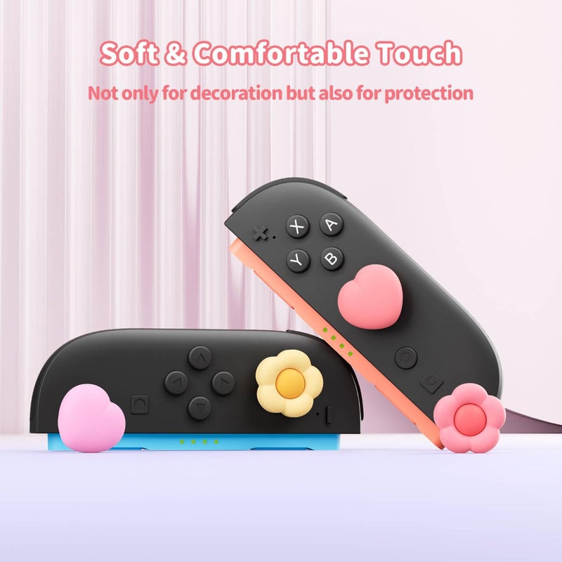 GEEKSHARE Silicone Joycon Thumb Grip Caps Compatible with Nintendo Switch 2, Soft Joystick Cover Caps for Switch 2025, 4PCS - Heart & Flower - Image 3